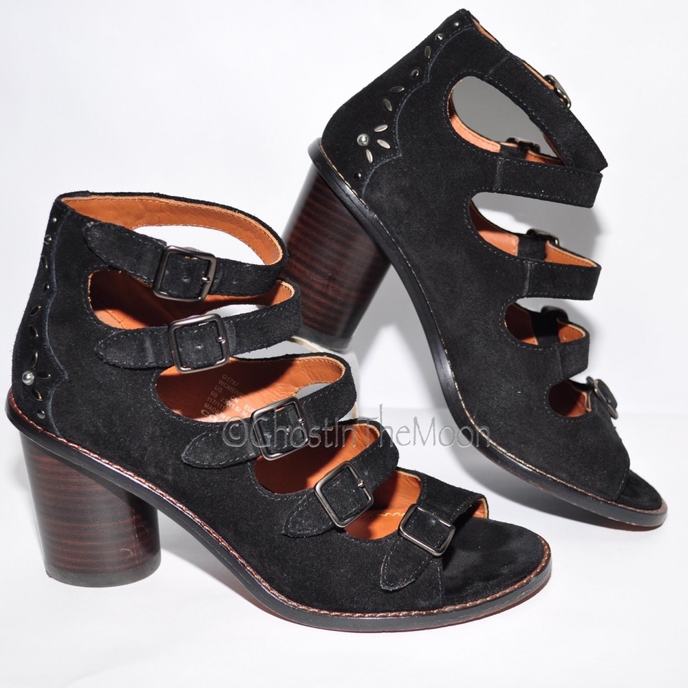 Coach Buckle Bootie Prairie Rivets Open Toe Suede - Picture 3 of 12